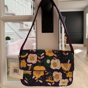 Floral Beaded Shoulder Bag - Multicolor
